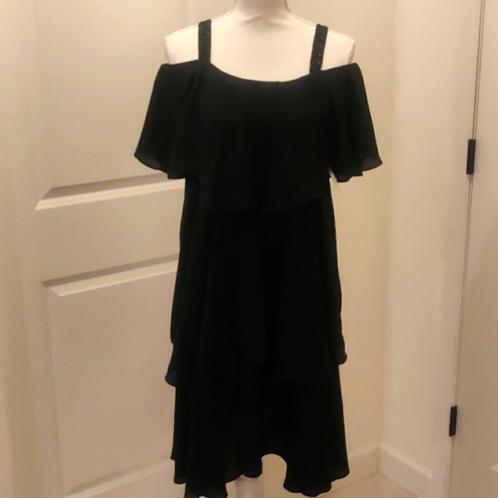 New! Designer Patrizia Luca Milano Straps off-shoulder XS black dress